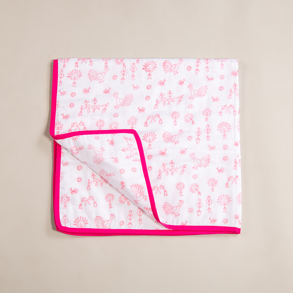 Handmade Cotton Baby Receiving Blanket 2 pack Grey & Pink Color 29" x 27.5" with FREE Burp Cloth
