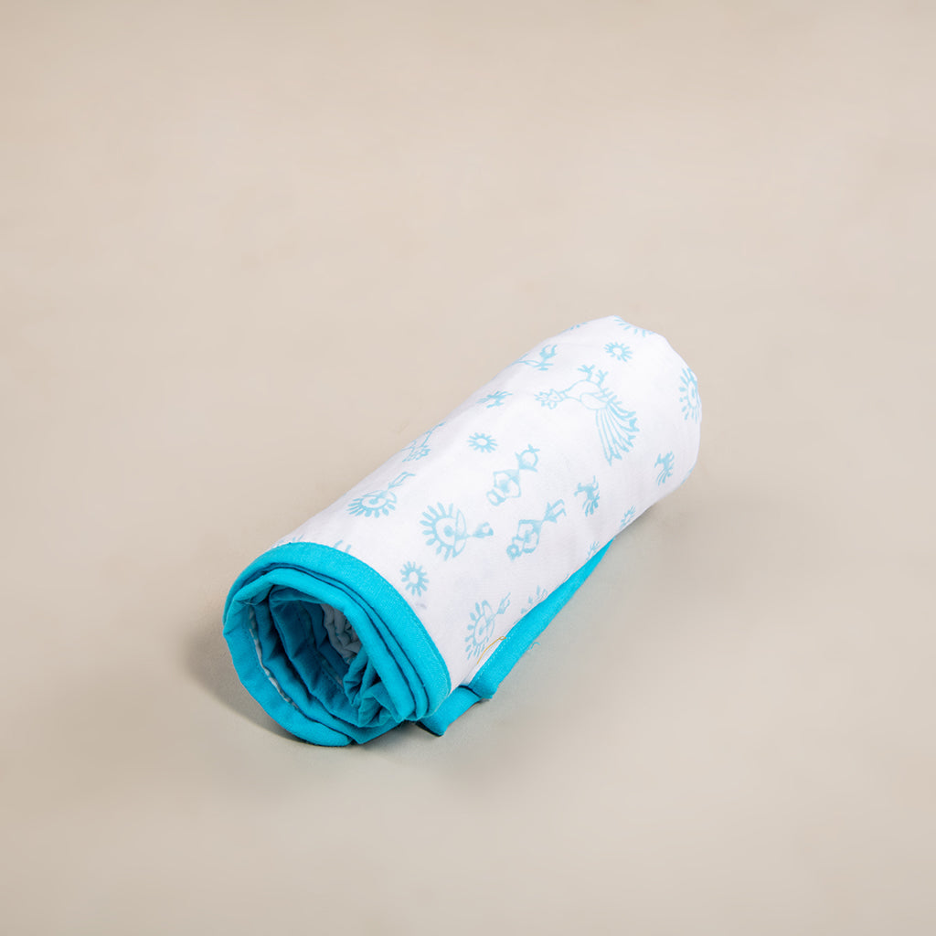 Handmade Cotton Baby Swaddle Receiving Blanket 2 pack Blue & Turquoise 29"x 27.5" FREE Burp Cloth
