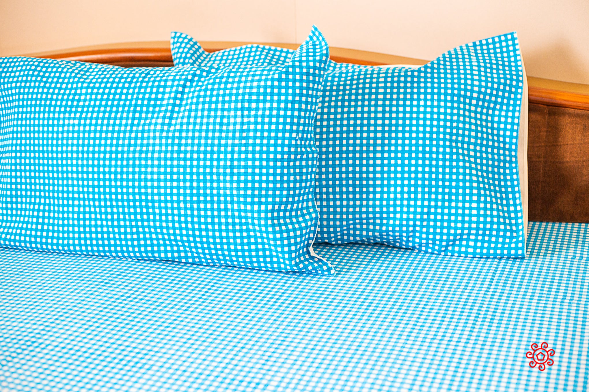 Roysha 2021 Bed Sheet/Flat Sheet/ Bed Linen Queen Size 100% Handmade, Hand Block Printed, Pure Cotton, Check Design, Room Decor Rich Blue