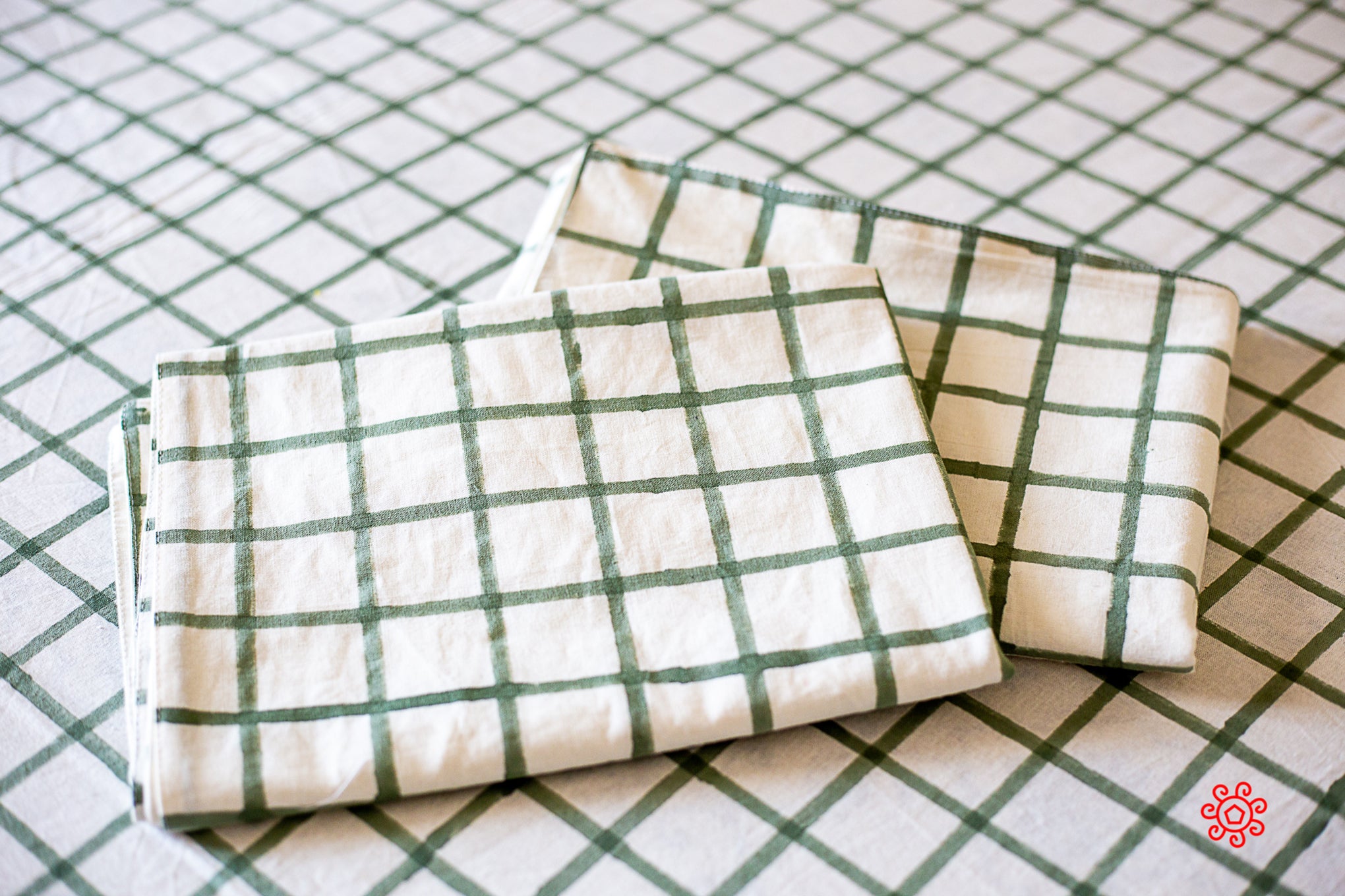 Roysha 2021 Bed Sheet/Flat Sheet/ Bed Linen Queen Size 100% Handmade, Hand Block Printed, Pure Cotton, Check Design, Room Decor Soft Greenish Gray