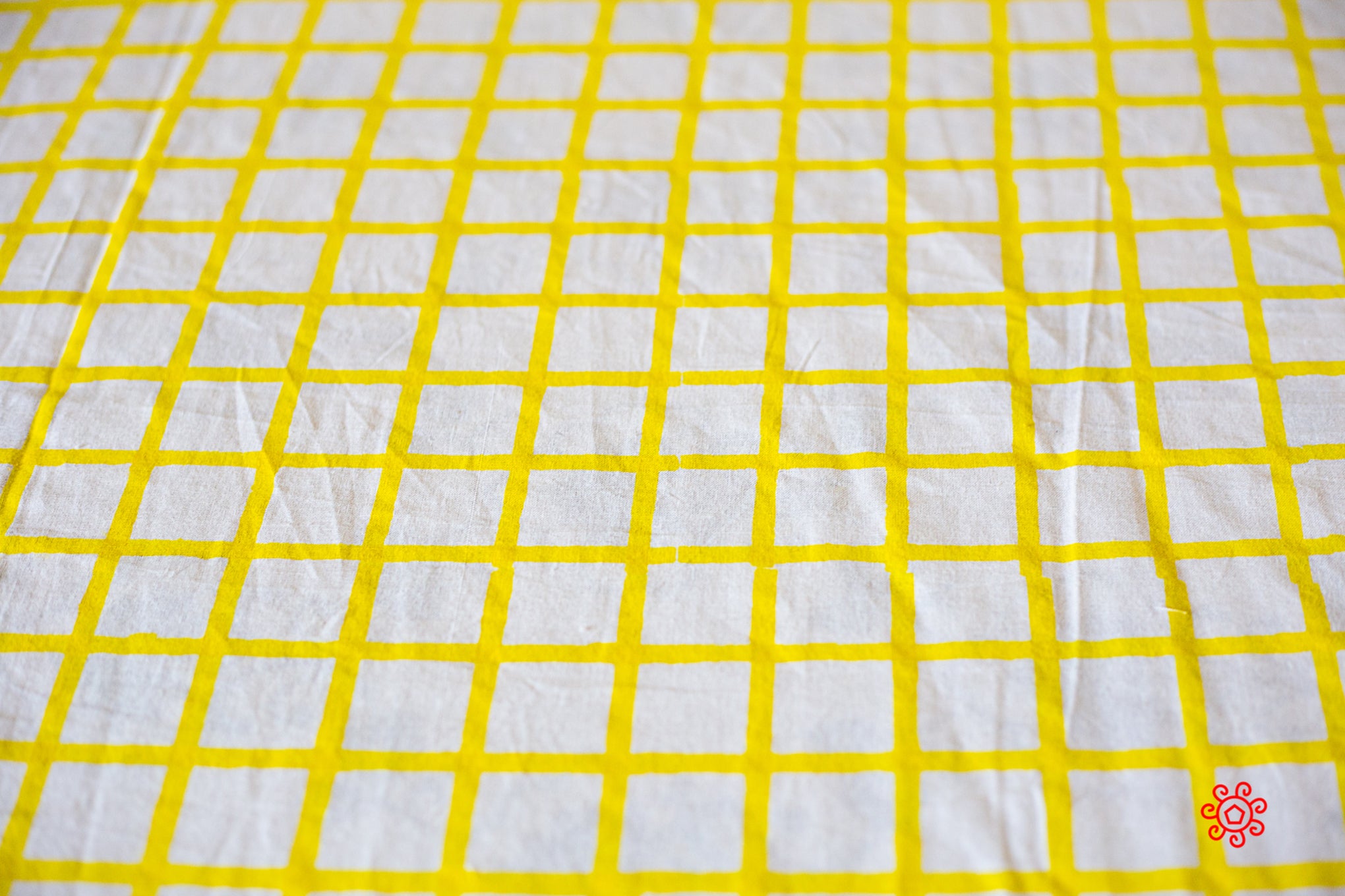 Roysha 2021 Bed Sheet/Flat Sheet/ Bed Linen Queen Size 100% Handmade, Hand Block Printed, Pure Cotton, Check Design, Room Decor Bright Yellow
