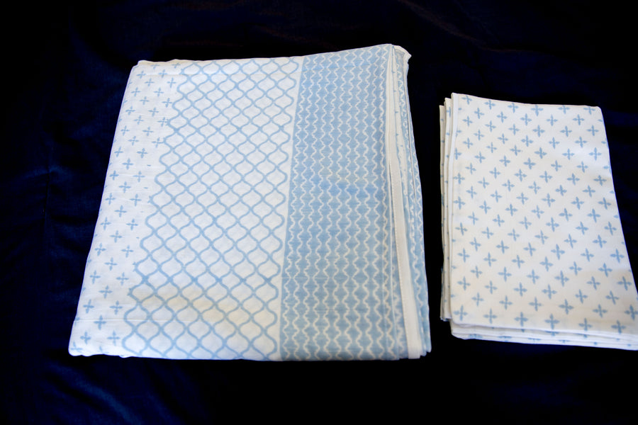 All New Roysha Handmade Block-Printed Bed Sheet with Pillowcases Blue color with designs - King Size