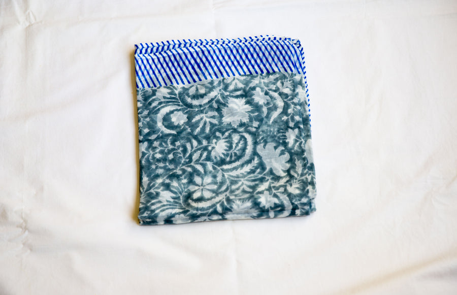 Delicate Cotton Faded Aqua Floral Design Handmade Sarong