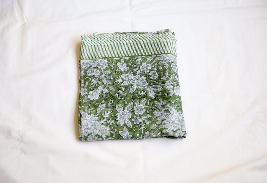 Delicate Cotton Faded  Green floral  Print Handmade Sarong