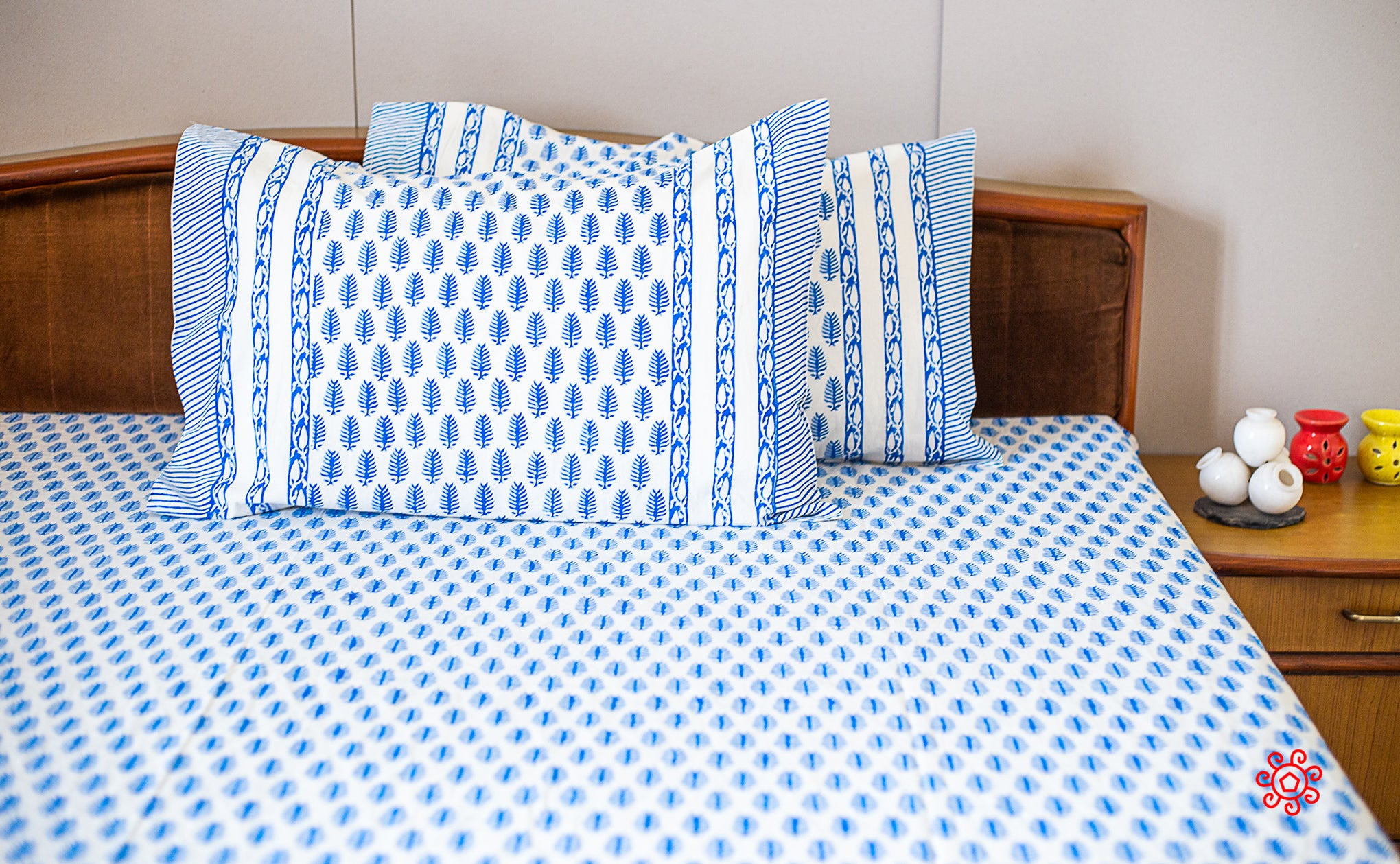 Roysha 2021 Bed Sheet/Flat Sheet/ Bed Linen - Queen Size, 100% Handmade, Hand Block Printed, Pure Cotton, Indigo collection, Room Decor