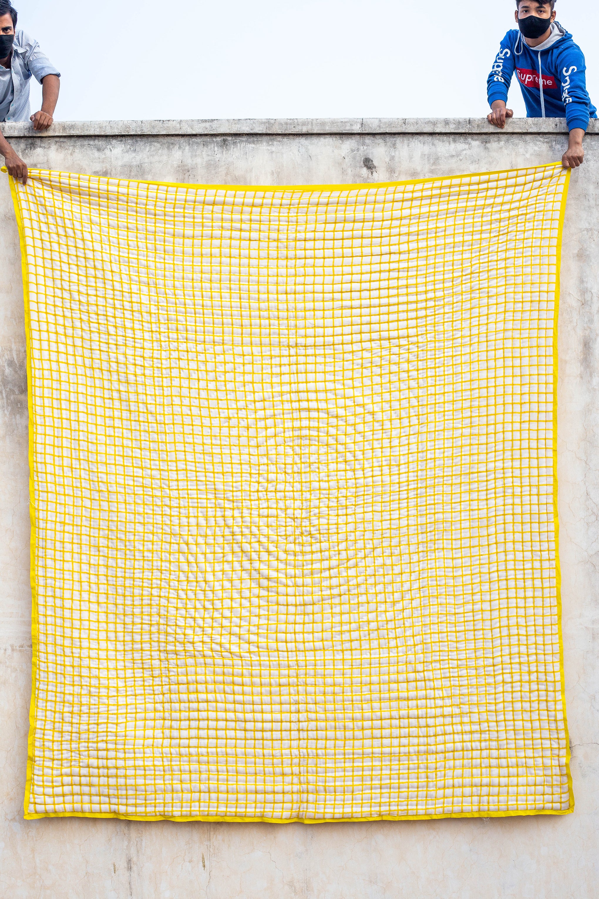 All New Roysha 2021 Queen Quilt Collection,100 Percent Handmade, Hand Block printed Quilt, Jaipuri Quilt, Hand Quilted, Yellow Checks