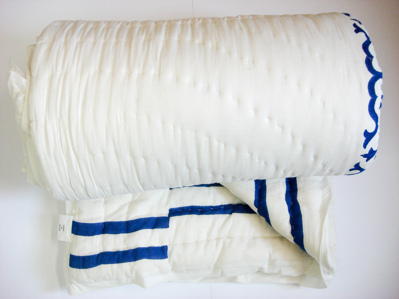 100% Handmade Cotton Quilt - Blue Stripes - Pentagon Crafts