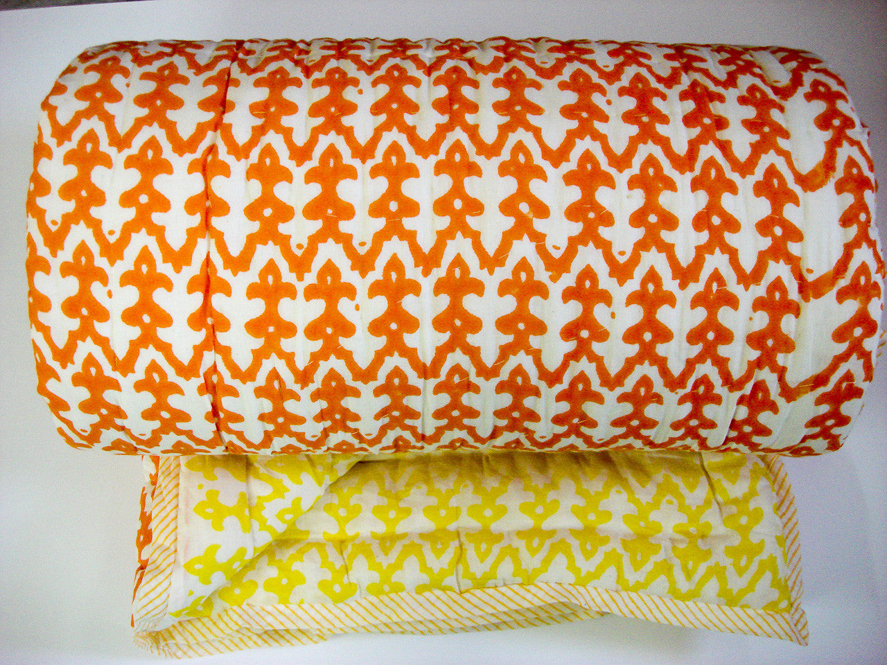 QBP-150 100% Handmade Cotton Quilt - Yellow and Orange prints , Quilts - Pentagon Crafts, Pentagon Crafts
 - 1