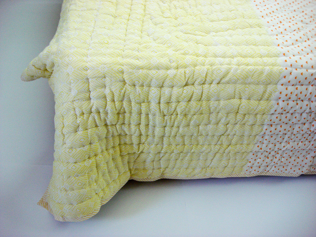 100% Handmade Cotton Queen Quilt - Yellow and Orange Prints - Pentagon Crafts