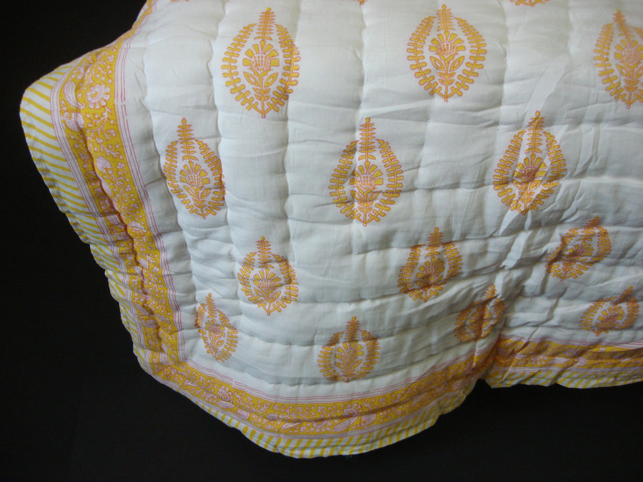 QBP 170 -100% Handmade Cotton Queen Quilt - Orange and multi colored stripes - Pentagon Crafts