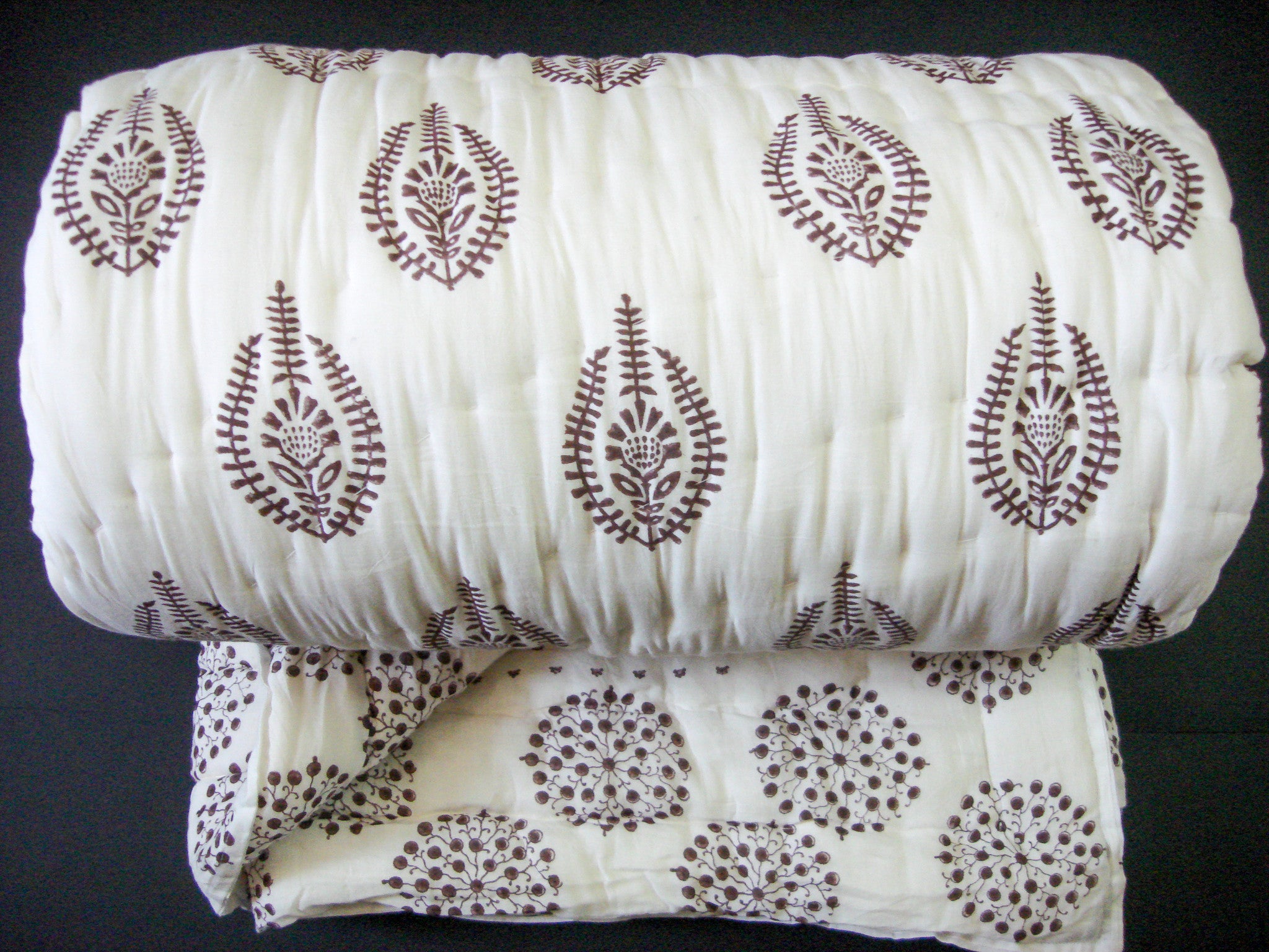 100% Handmade Cotton Queen Quilt - Brown Blocks - Pentagon Crafts