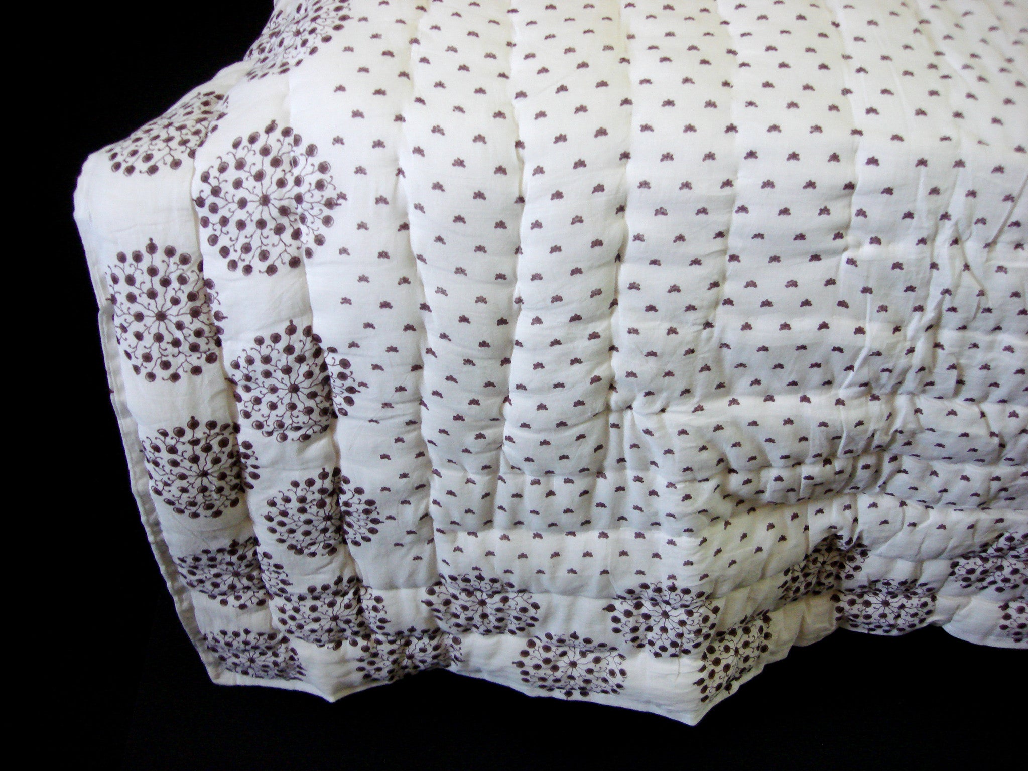 100% Handmade Cotton Queen Quilt - Brown Blocks - Pentagon Crafts