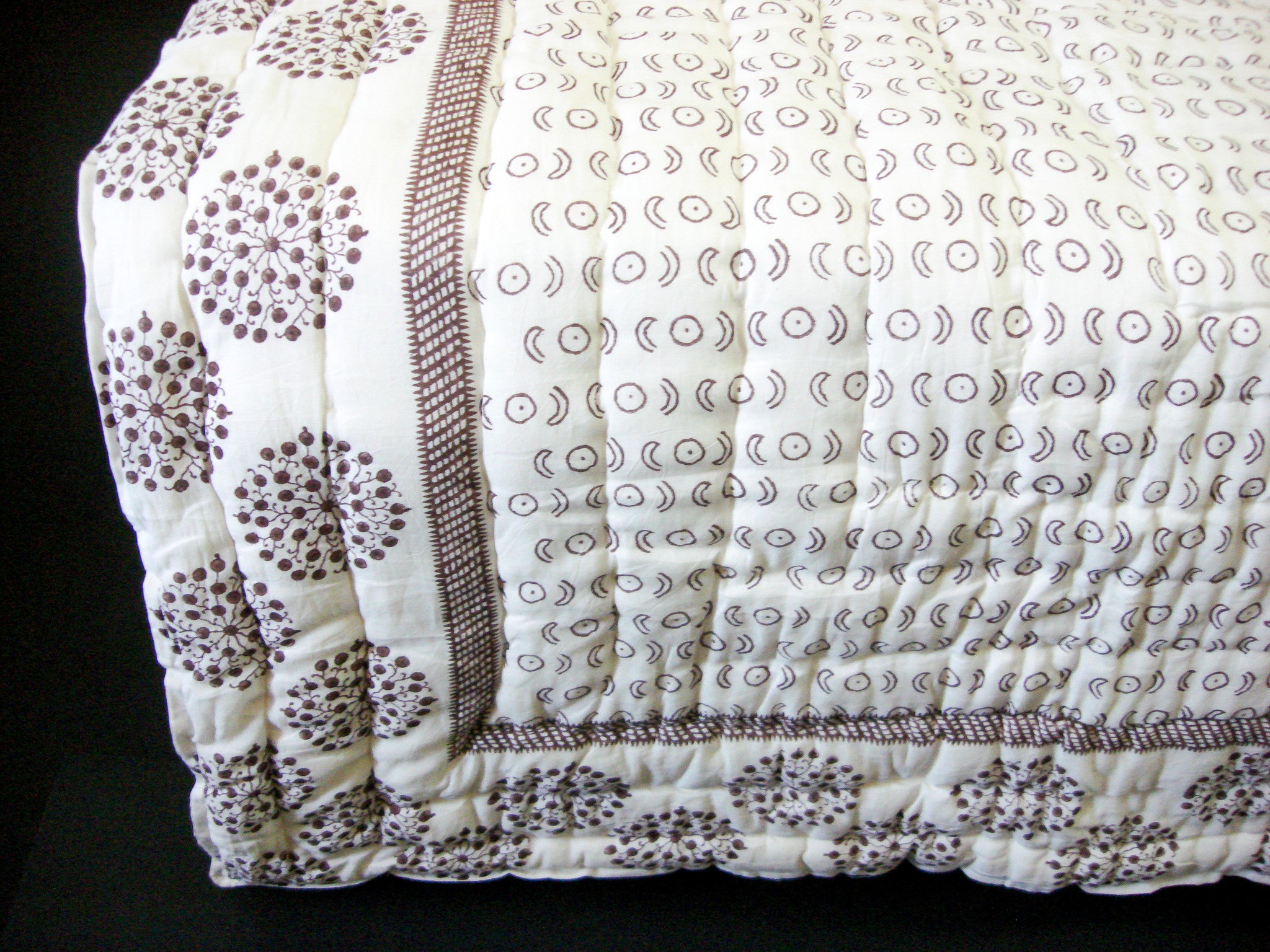 QBP 176 -100% Handmade Cotton Queen Quilt - Chocolate Brown Blocks - Pentagon Crafts