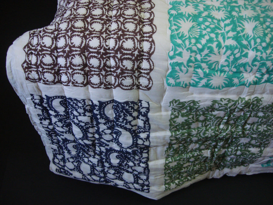 182 -100% Handmade Cotton Queen Quilt - Multicolored Patchwork - Pentagon Crafts