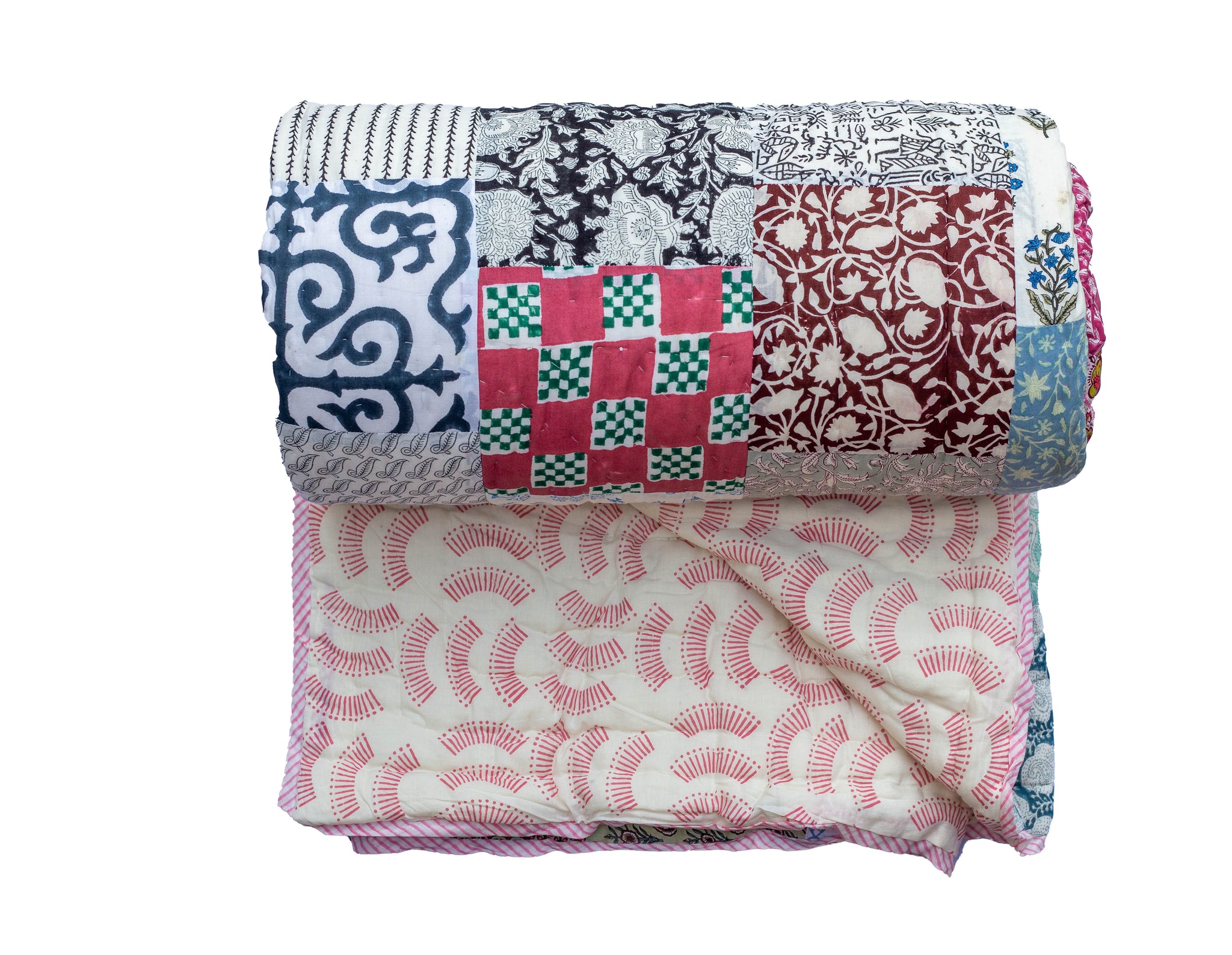Roysha 2022 Patchwork Queen Quilt , Handmade, Hand Block printed Quilt, Jaipuri Quilt, Hand Quilted, Colourful Patchwork, QPW-334