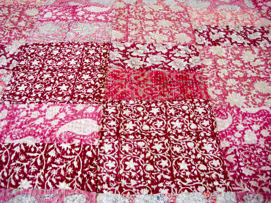 Handmade Patchwork Throw - Pink Multi Colored Patchwork