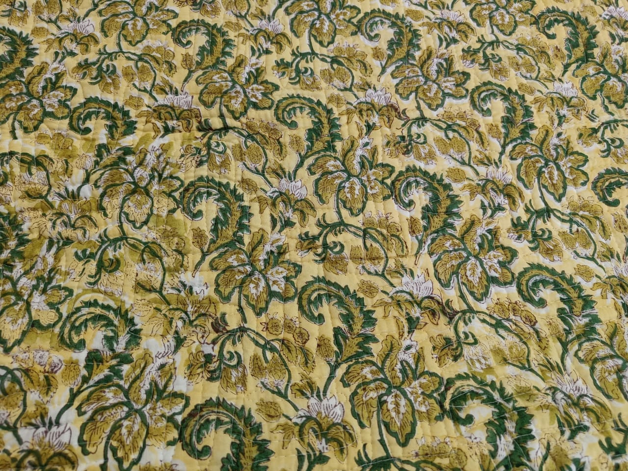 Roysha 2022 All Season Handmade Lightweight Queen Quilt, Jaipuri Block printed, Queen Bedspread, 100% Cotton Throw, Yellow and Green